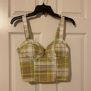 Yellow, Green and White fitted semi-corset top. 💛